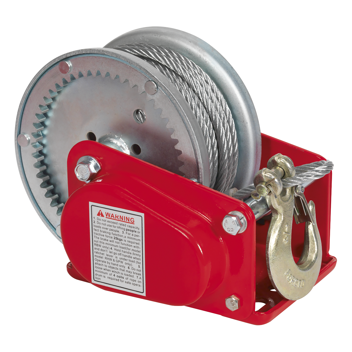 Geared Hand Winch with Brake & Cable 900kg Capacity - GWC2000B - Farming Parts