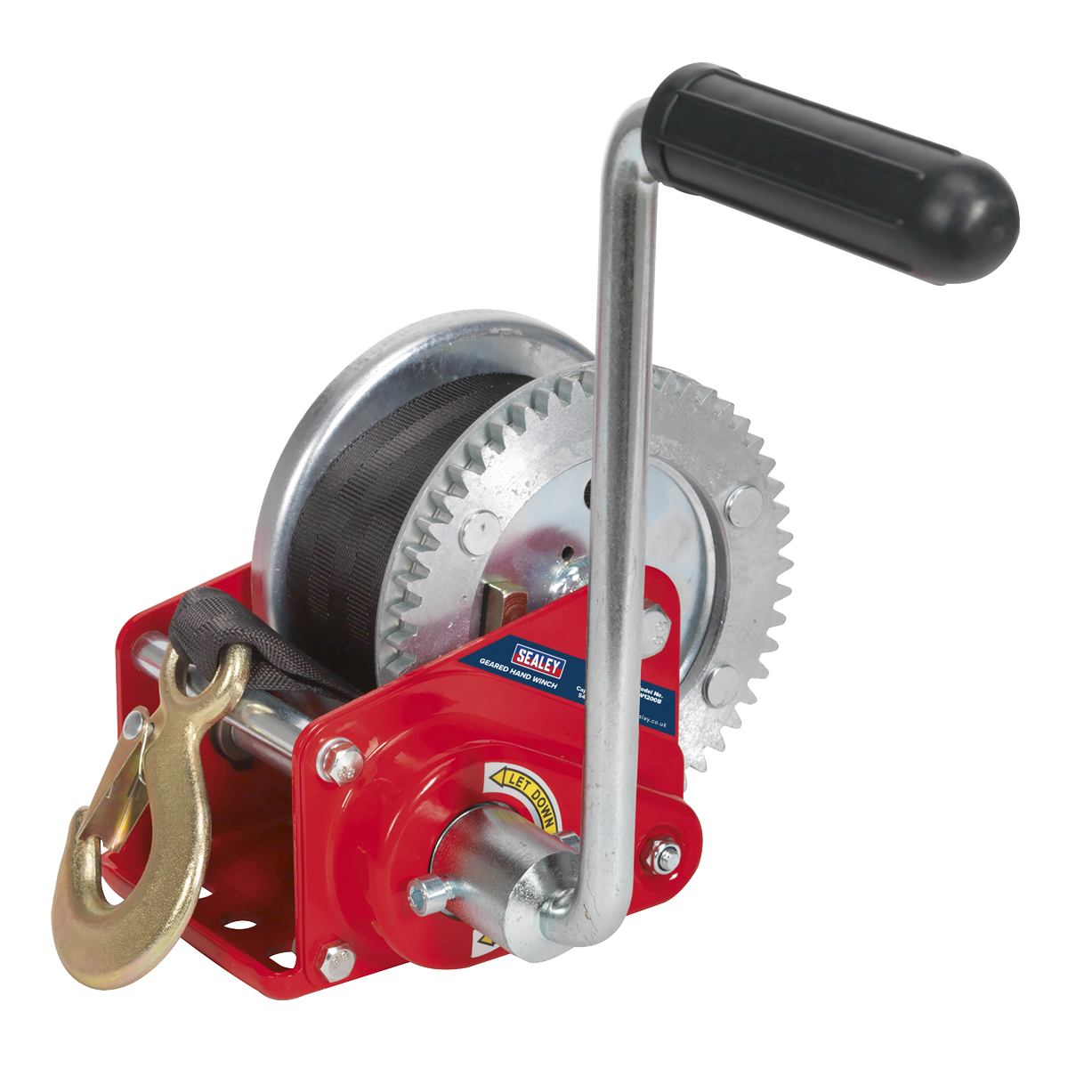 Geared Hand Winch with Brake & Webbing 540kg Capacity - GWW1200B - Farming Parts