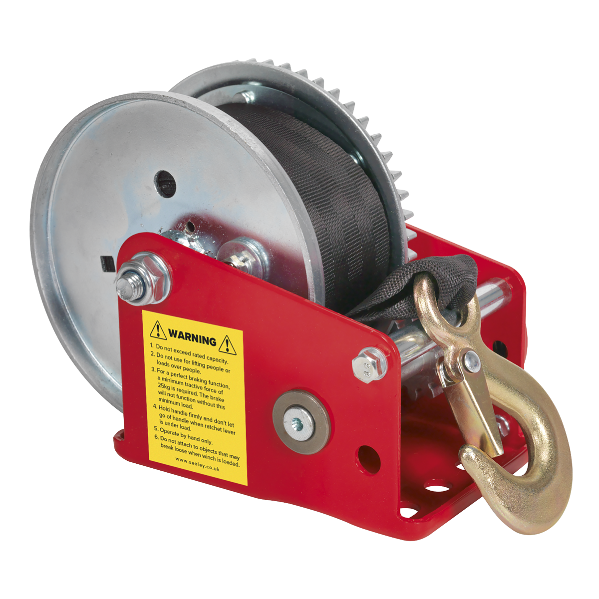 Geared Hand Winch with Brake & Webbing 540kg Capacity - GWW1200B - Farming Parts