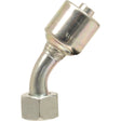 The Sparex Gates Gates Metric 24° Hose Insert 1/2" x M22 x 1.50 () Female 135° Swept Swivel (S.116325) hydraulic hose fitting, made of metal and featuring a DN12 metric thread with male and female ends, is shown against a white background.