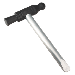 Image of the Sealey Corrosion Assessment Hammer - DVSA Approved - H1MOT, featuring a small hammer with a black, double-sided head and a silver handle. One side of the head is rounded, and the other is flat. Ideal for reliable use as it’s DVSA approved.