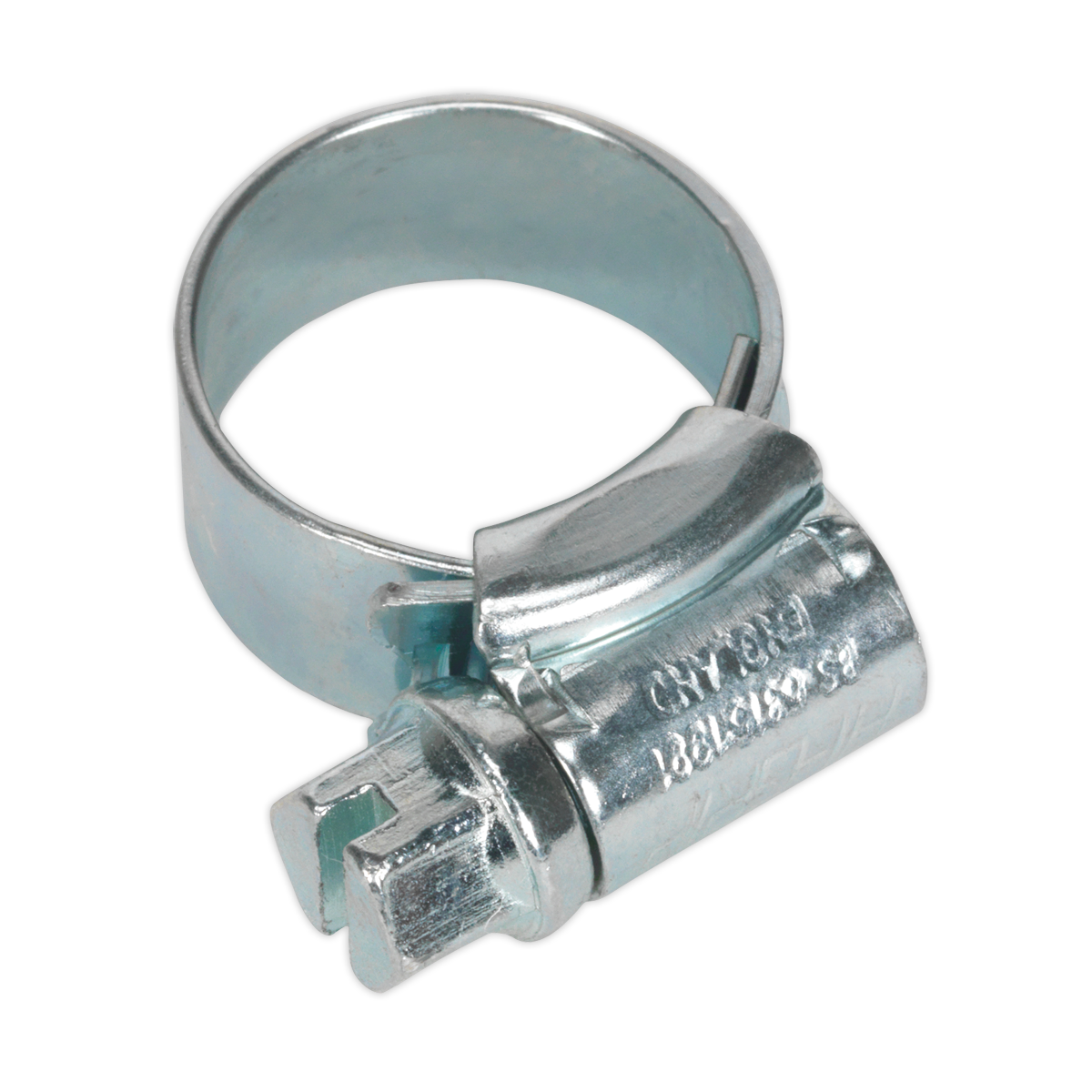 The HI-GRIP® Hose Clip Zinc Plated Ø11-16mm Pack of 30 by Sealey features a worm drive mechanism for tightening, a cylindrical band, and a protruding screw head.