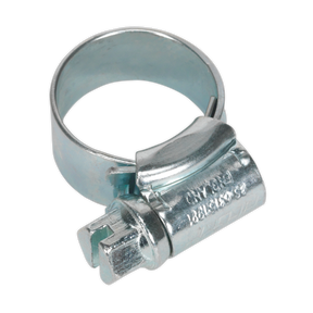 The HI-GRIP® Hose Clip Zinc Plated Ø11-16mm Pack of 30 by Sealey features a worm drive mechanism for tightening, a cylindrical band, and a protruding screw head.