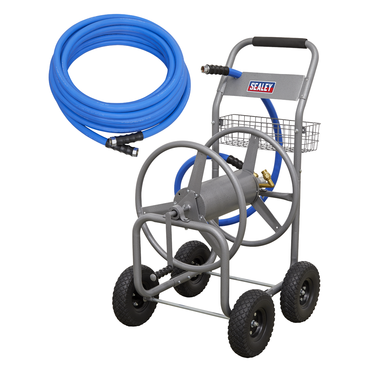 Heavy-Duty Hose Reel Cart with 15m Heavy-Duty Ø19mm Hot & Cold Rubber Water Hose - HRKIT15 - Farming Parts