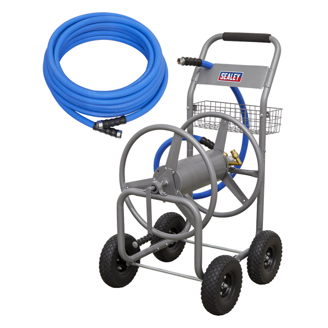 Heavy-Duty Hose Reel Cart with 15m Heavy-Duty Ø19mm Hot & Cold Rubber Water Hose - HRKIT15 - Farming Parts