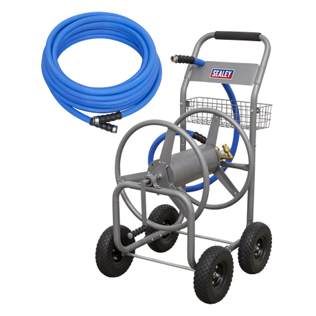 Heavy-Duty Hose Reel Cart with 5m Heavy-Duty Ø19mm Hot & Cold Rubber Water Hose - HRKIT5 - Farming Parts