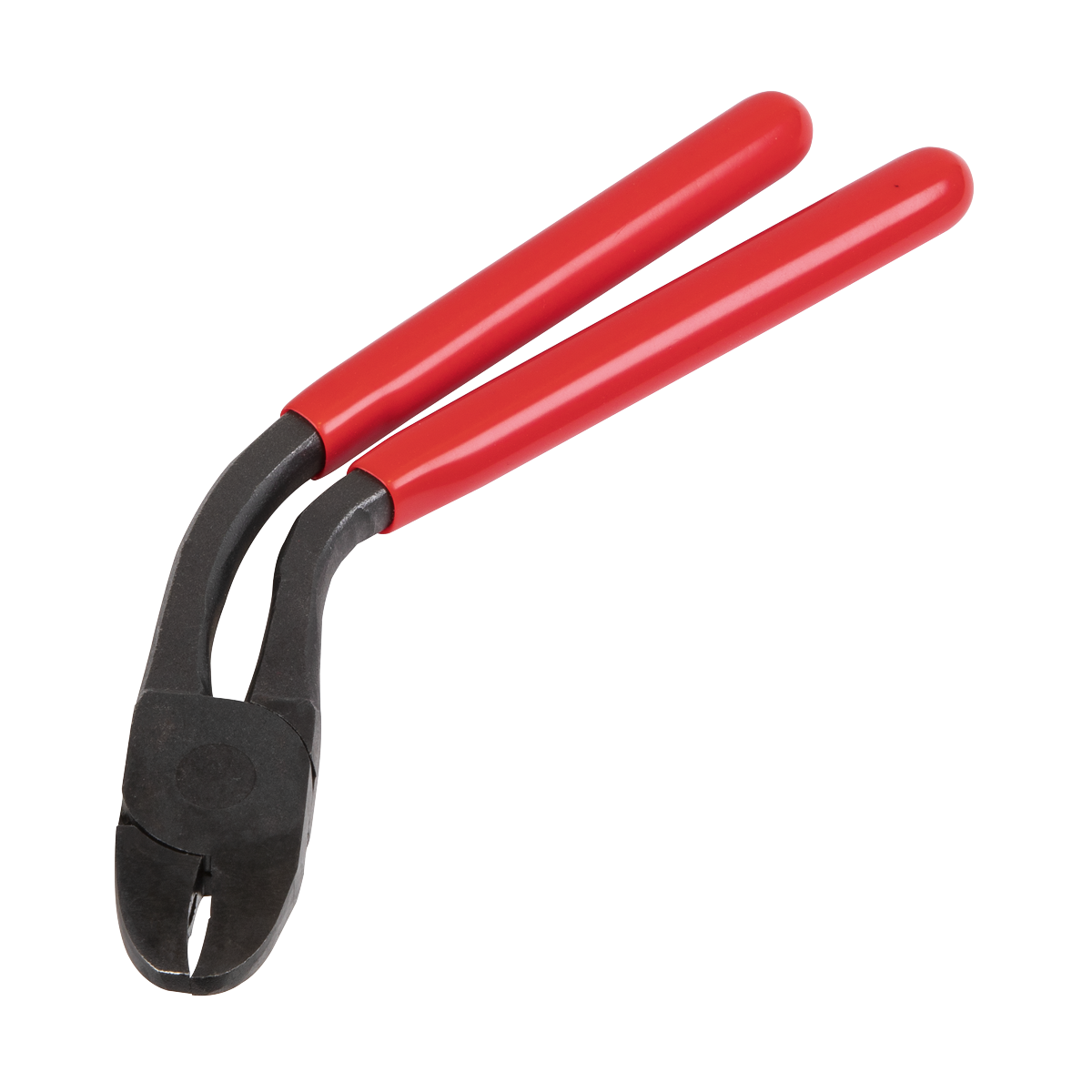 A pair of Hog Ring Pliers - Pistol Grip - HRP002 by Sealey, featuring black steel construction and red PVC dipped handles.