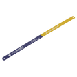 A blue and yellow Sealey Hacksaw Blade 300mm HSS Bi-Metal 32 TPI, designed for cutting metal, features flexible bi-metal HSS blades to ensure superior performance. This product is labeled "Sealey" and comes in a pack of 2 under the model number HSB0232.