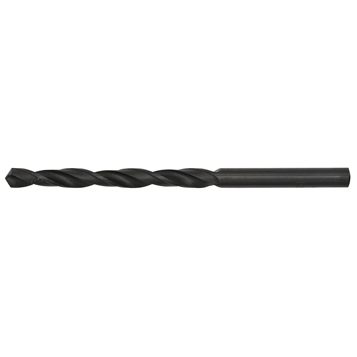 A close-up of the Sealey HSS Twist Drill Bit Ø1.5mm - Pack of 2 (HSS1.5) showcases its black finish, cylindrical shank, and helical grooves, making it ideal for precision work.