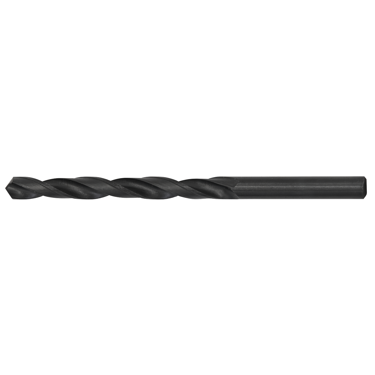 The Sealey HSS Twist Drill Bit Ø11.5mm (model HSS11.5) is a black drill bit featuring a tapered cutting edge and a cylindrical shank, ideal for drilling holes in various materials.