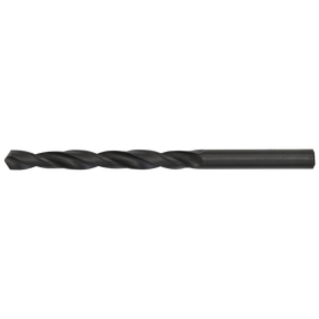 Close-up of the Sealey HSS Twist Drill Bit Ø6.5mm - HSS6.5, featuring a black cylindrical shank and a helical flute for cutting material.