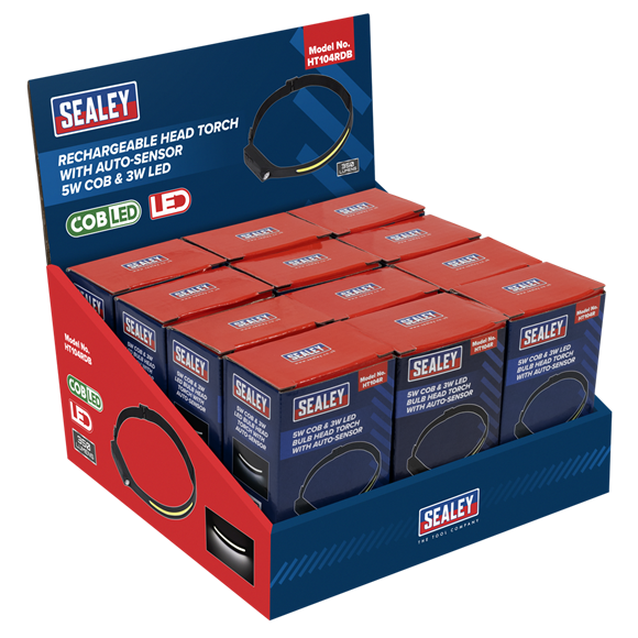 Rechargeable Head Torch with Auto-Sensor 5W COB & 3W LED - Display Box of 12 - SE-HT104RDB