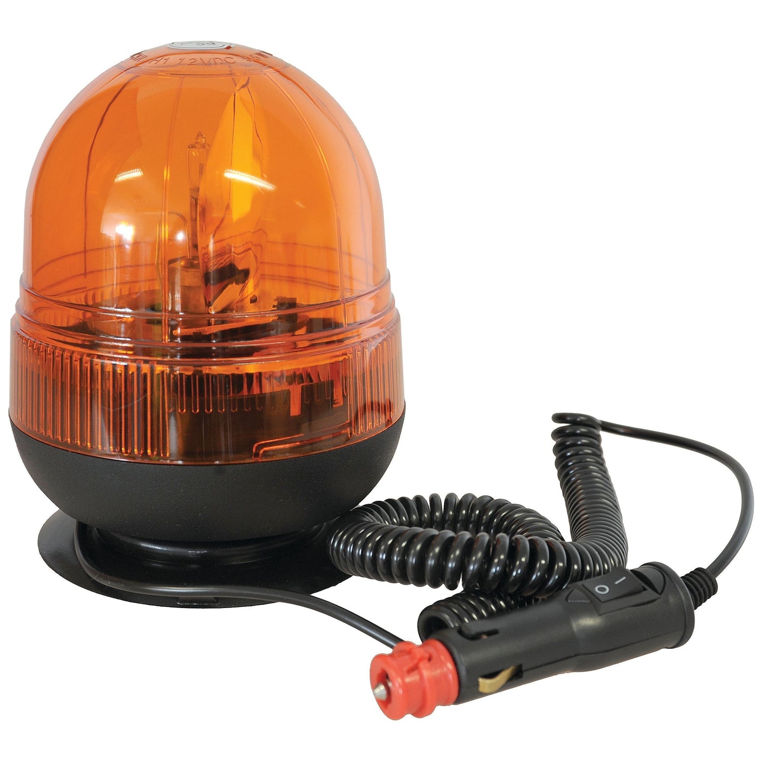 An orange Sparex Halogen Beacon, Magnetic (S.113184) emergency strobe light with a black base and coiled power cord, featuring a 12/24V car adapter plug and rotating function.