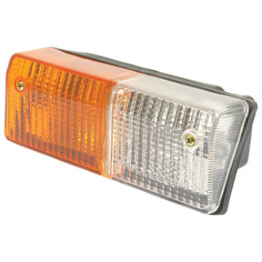 The Halogen Front Combination Light (RH) - S.56291 by Sparex is a high-quality rectangular vehicle light with an amber clear lens, featuring an orange section on the left and a clear section on the right, designed as a position indicator light.