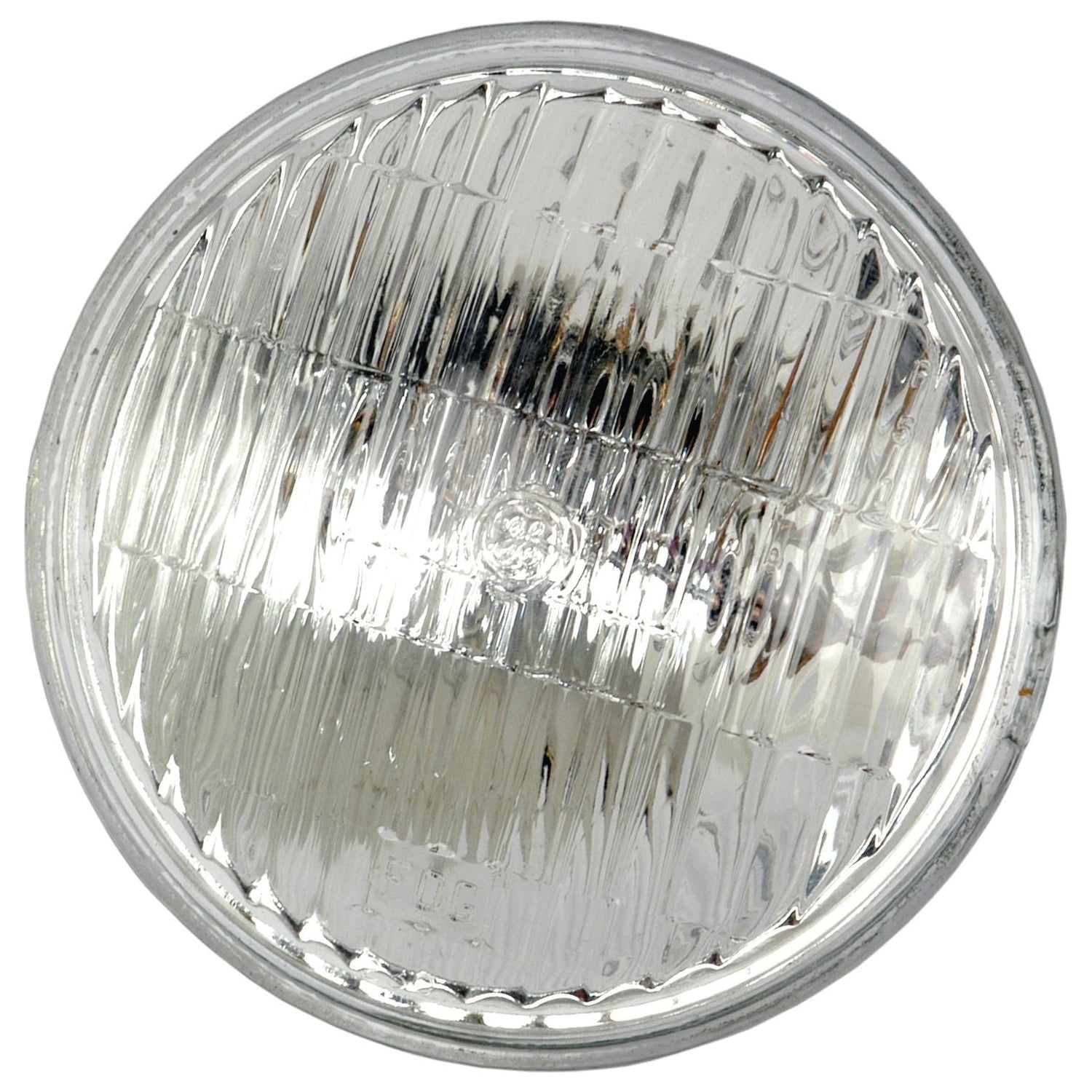 Close-up view of a circular, clear glass headlight with a ribbed design pattern, featuring the durable Sparex Halogen Head Light RH & LH (Straight), model S.4277.