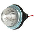 The Sparex Marker Light - Front Facing (Halogen), RH & LH, 12V - S.41131 features a round, clear lens with concentric ridges and a black rubber housing, along with a red wire extending from the back.