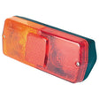 A red and amber rectangular Sparex Rear Combination Light, (Halogen), LH, 12V - S.42188 with screw fastenings on both sides, incorporating Halogen technology for brighter illumination for Brake, Tail, and Indicator functions.