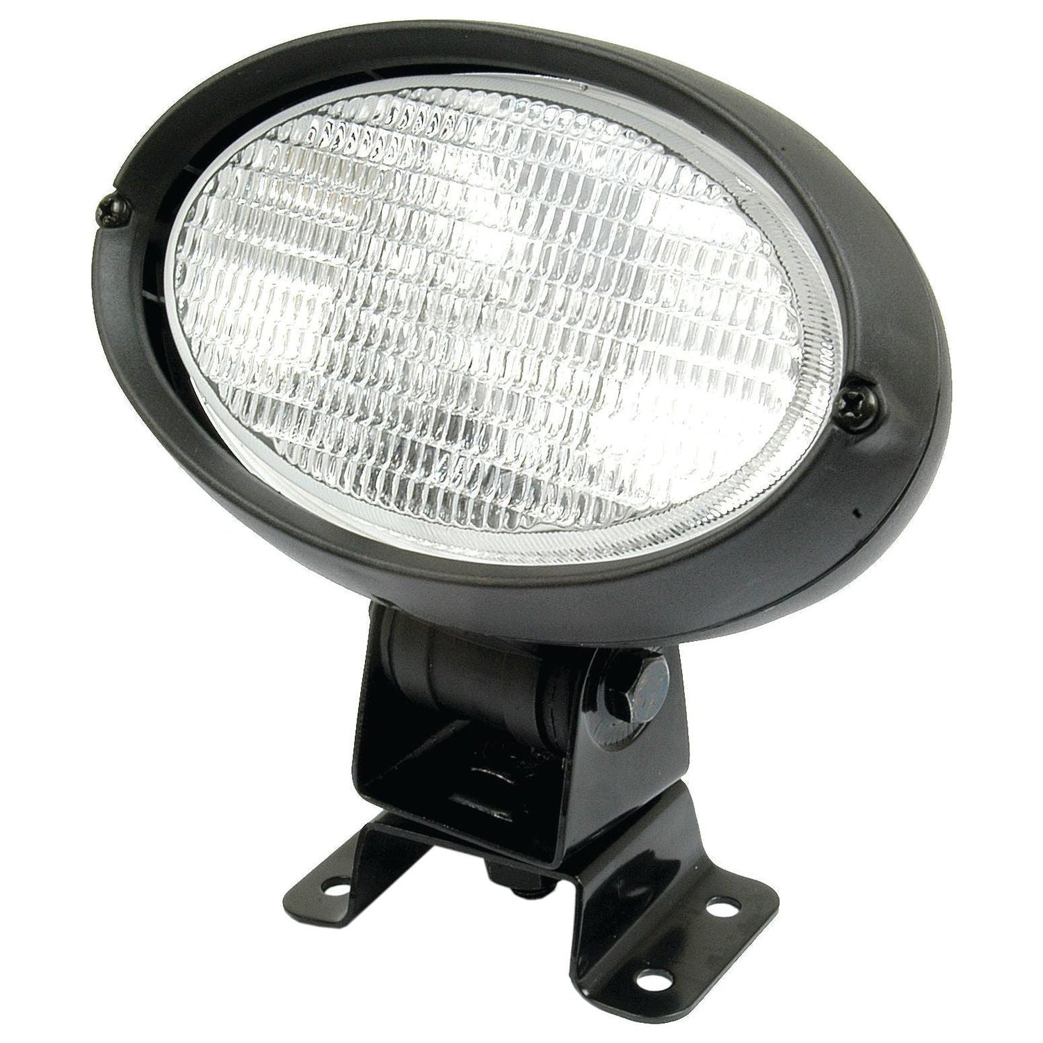 A stylish Sparex Work Light (Halogen) with an oval shape, finished in black and silver, featuring a glass cover and equipped with two metal mounting brackets at the base. It is powered by a 12V halogen bulb. Sparex Part No.S.22391 can be used for both RH & LH applications.