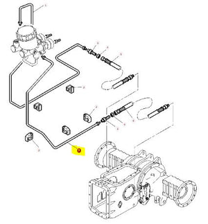 A technical diagram illustrating the layout and connections of a mechanical system with labeled components, featuring an AGCO Hydraulic Pipe (Product Code: 3807731M93), along with hydraulic tubes, hoses, and connectors designed for high performance.