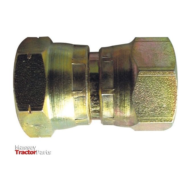 A Sparex Hydraulic Adaptor 1/2'' BSP Swivel Female x M22x1.50 Metric Swivel Female (Part No.S.12018), featuring a hexagonal nut on one end and a BSP Female threaded connection on the other, displayed against a white background with the Massey Tractor Parts logo.