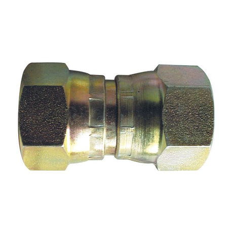 The Sparex Hydraulic Adaptor 3/8'' BSP Swivel Female x 9/16'' JIC Swivel Female, also known as Sparex Part No. S.12007, is a brass coupling fitting with hexagonal ends designed for connecting two lengths of pipe.