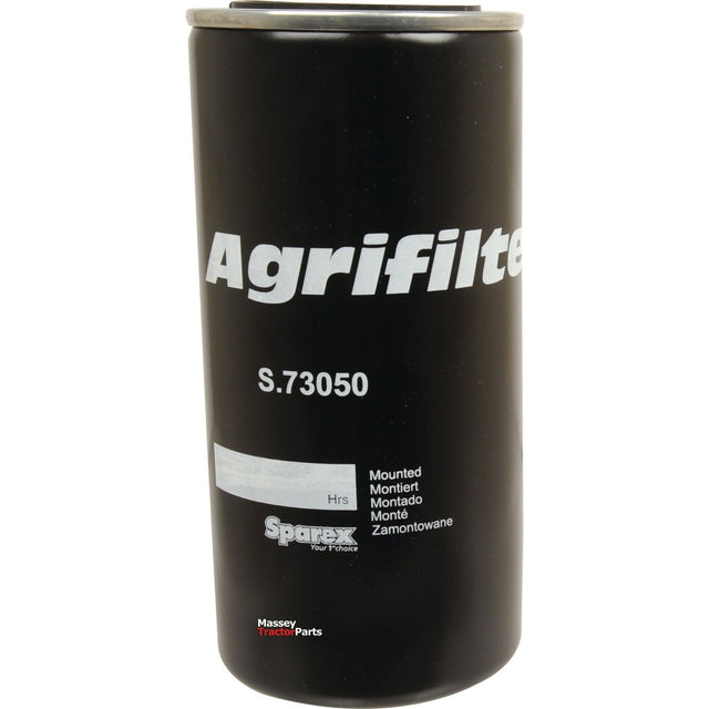 A black cylindrical hydraulic filter canister with white text, Sparex Part No. S.73050 (Spin On - HF35305), designed for use in Ford New Holland tractors.