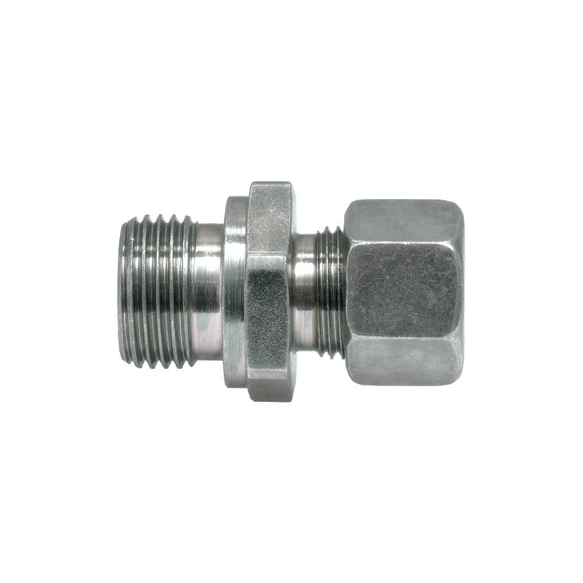 A Sparex Hydraulic Metal Pipe Male Stud Coupling G.E.V. 12L - 3/8'' BSP (Sparex Part No.S.34064) on a white background.