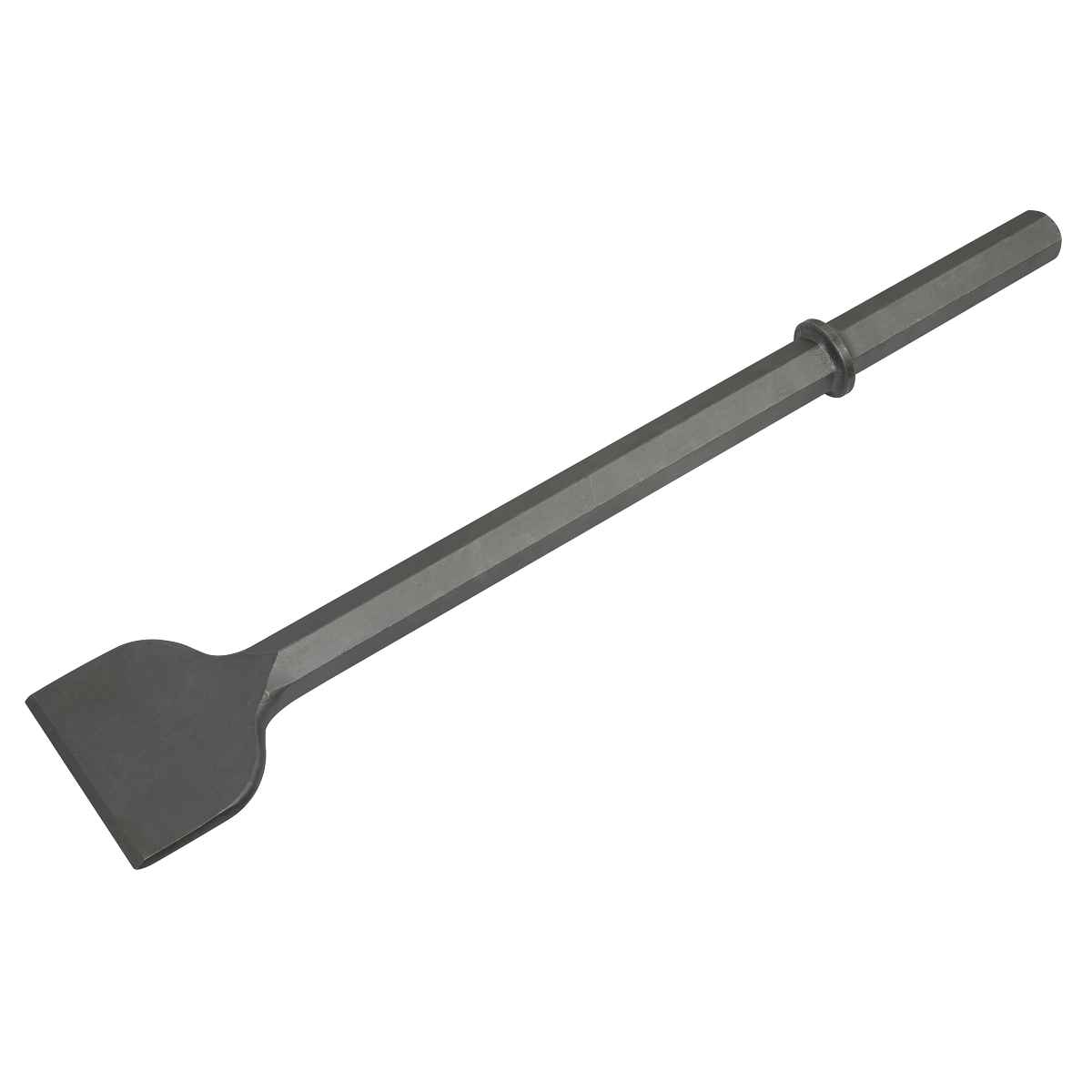 The Sealey Extra-Wide Chisel 110 x 608mm - 1-1/8" Hex - IE1EWC features a flat, wide blade, and a hexagonal shank, with a length of 608mm.