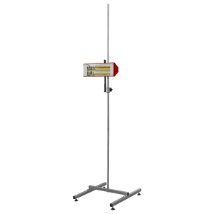 The Sealey Panel Dryer 1000W Infrared - Short Wave - IR1000S features a vertical stand with an attached rectangular measuring unit, supported by an adjustable stand to ensure precision and stability during use.