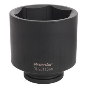 A black Sealey Impact Socket 115mm Deep 1"Sq Drive - IS1115D, perfect for use with air impact wrenches.