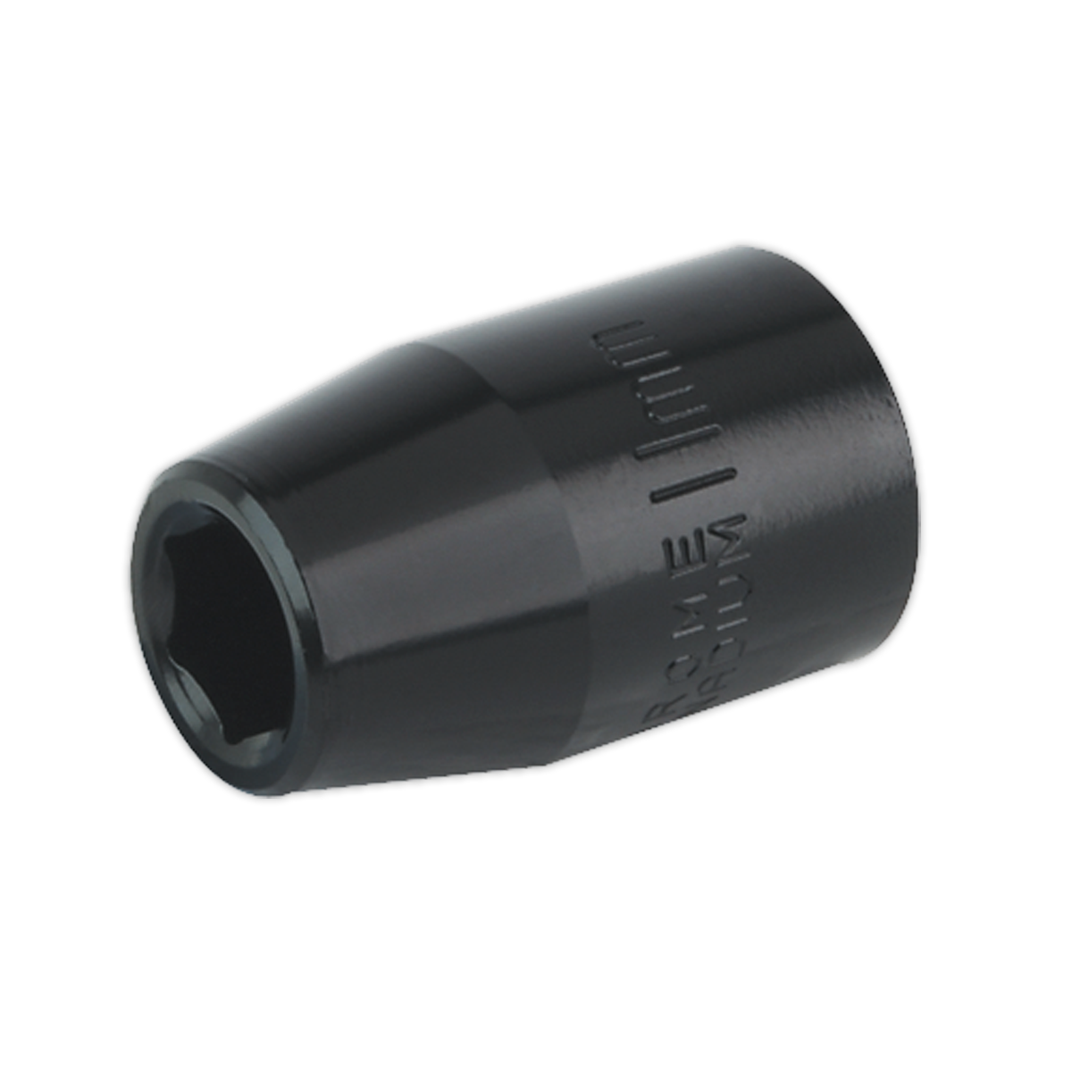 A black, cylindrical Sealey Impact Socket 11mm with a hexagonal opening and "IS1211" inscribed on its side, perfect for use with air impact wrenches.