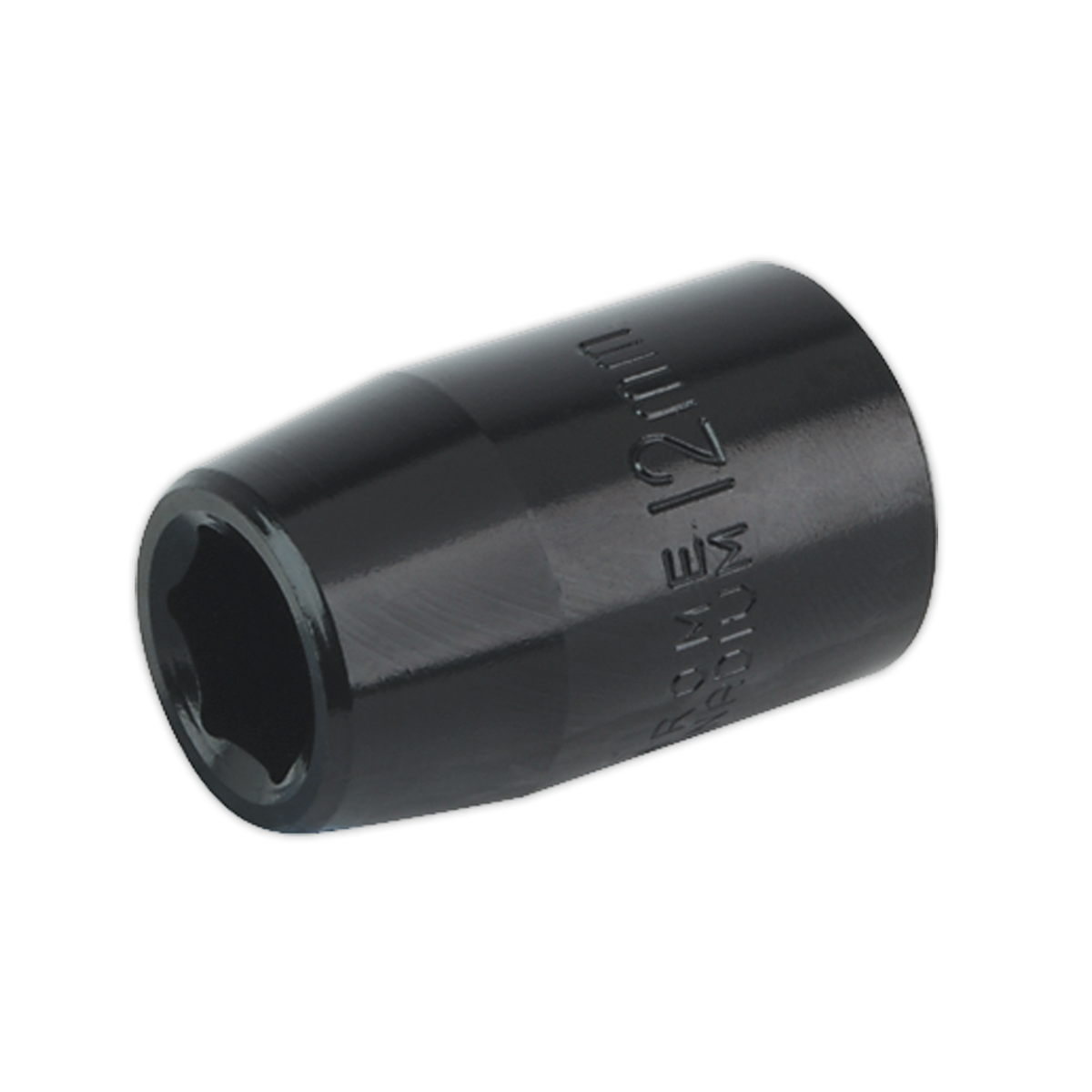 The Sealey IS1212 Impact Socket, a robust 12mm hexagonal socket made from durable Chrome Vanadium, is typically used with a ratchet or wrench to tighten or loosen nuts and bolts. Ideal for use with Premier Hand Tools.