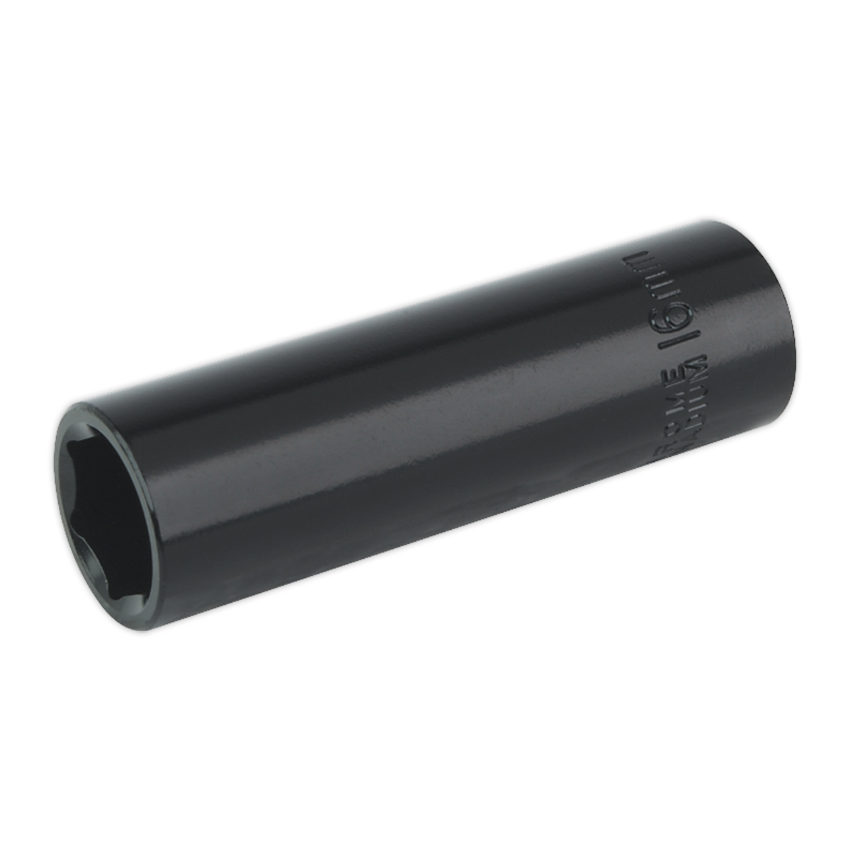 Image of a Sealey Impact Socket 16mm Deep 1/2"Sq Drive - IS1216D, designed for use with air impact wrenches or a corresponding ratchet.