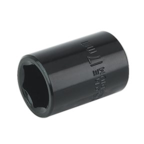 Introducing the Sealey Impact Socket 17mm 1/2"Sq Drive - IS1217, a black deep well tool featuring a hexagonal opening designed for use with air impact wrenches.