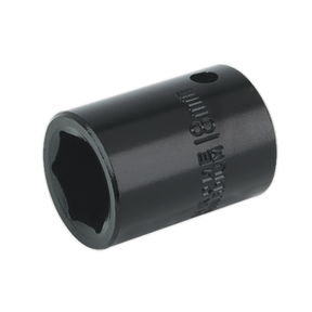 A black Impact Socket 18mm 1/2"Sq Drive (IS1218) by Sealey on a white background, perfect for use with air impact wrenches from Premier Hand Tools.