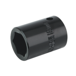 A black Impact Socket 18mm 1/2"Sq Drive (IS1218) by Sealey on a white background, perfect for use with air impact wrenches from Premier Hand Tools.