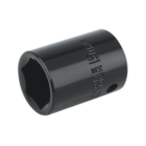 The Sealey Impact Socket 19mm 1/2" Sq Drive (IS1219) is a dark-colored, cylindrical tool with engraved size marking, ideal for use with air impact wrenches.