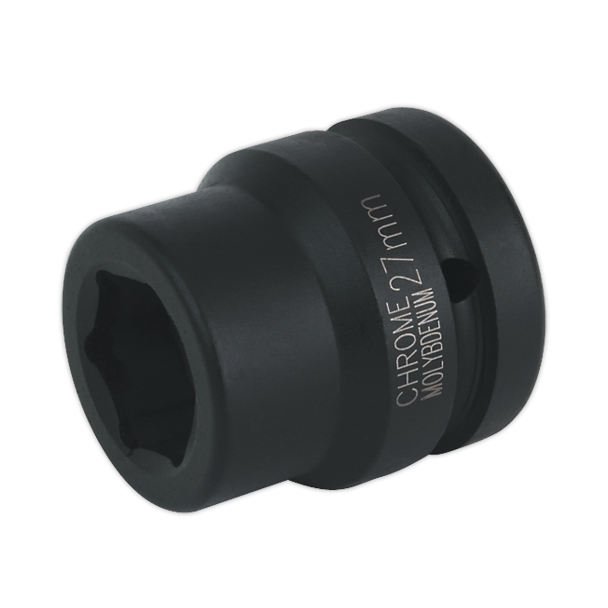 The Sealey Impact Socket 27mm 1"Sq Drive - IS127, in a sleek black finish and crafted from durable chrome molybdenum, offers exceptional durability and corrosion resistance. From the renowned Premier Hand Tools collection, this impact socket is designed to meet your most demanding needs.