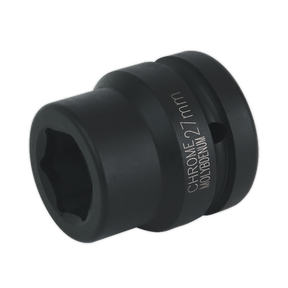 The Sealey Impact Socket 27mm 1"Sq Drive - IS127, in a sleek black finish and crafted from durable chrome molybdenum, offers exceptional durability and corrosion resistance. From the renowned Premier Hand Tools collection, this impact socket is designed to meet your most demanding needs.