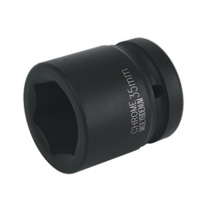 The Sealey Impact Socket 35mm 1"Sq Drive - IS135, made from chrome molybdenum with a black finish, is ideal for use with air impact wrenches when tightening or loosening large nuts and bolts.