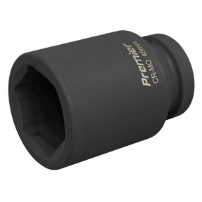 A black Sealey Impact Socket 46mm Deep 1"Sq Drive - IS146D, ideal for hand tools or air impact wrenches, with "Premier CR-MO 46mm" printed on the side.