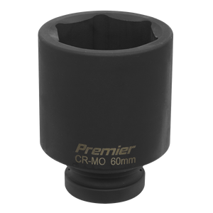 A Sealey Impact Socket 60mm Deep 1"Sq Drive - IS160D, a black CR-MO deep impact socket, perfect for use with air impact wrenches.