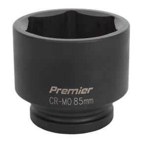 The Impact Socket 85mm 1"Sq Drive - IS185 from Sealey is a black CR-MO tool, ideal for use with air impact wrenches to efficiently tighten and loosen bolts and nuts.
