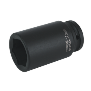 The Impact Socket 34mm Deep 3/4"Sq Drive - IS3434D by Sealey is a black cromoly impact socket with a six-point design, ideal for mechanical work and perfect for use with air impact wrenches. Premier Hand Tools quality ensures durability and reliability.