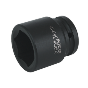 The Sealey Impact Socket 34mm 3/4"Sq Drive - IS3434 is a black chrome molybdenum WallDrive tool featuring engraved text for size and material, making it ideal for use with air impact wrenches.