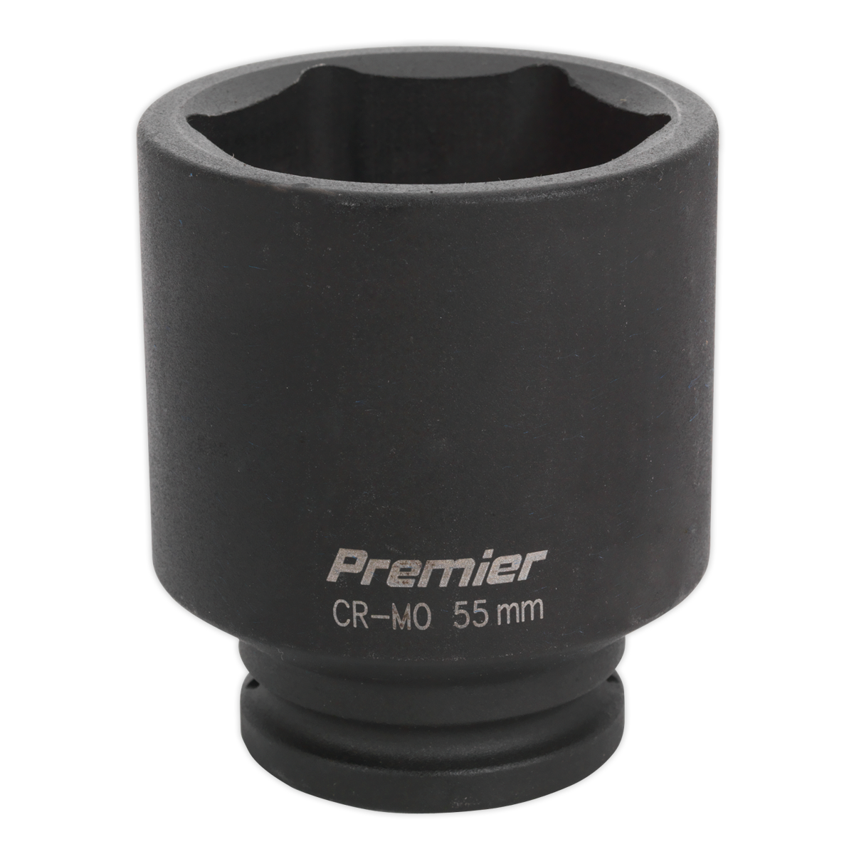 A Sealey brand impact socket, model IS3455D, with "CR-MO 55 mm" written on it, is ideal for use with air impact wrenches.