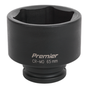 The Sealey Impact Socket 65mm 3/4"Sq Drive - IS3465 is a black Premier CR-MO socket designed for automotive or mechanical use, and is perfectly compatible with air impact wrenches.