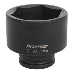 The Sealey Impact Socket 65mm 3/4"Sq Drive - IS3465 is a black Premier CR-MO socket designed for automotive or mechanical use, and is perfectly compatible with air impact wrenches.