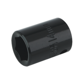 Close-up of a 14mm black six-point Impact Socket, perfect for use with air impact wrenches. Crafted by Sealey, this WallDrive IS3814 socket ensures reliable performance and durability.