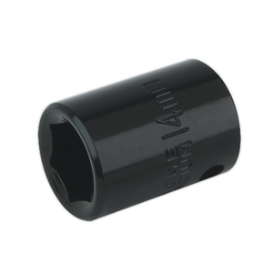 Close-up of a 14mm black six-point Impact Socket, perfect for use with air impact wrenches. Crafted by Sealey, this WallDrive IS3814 socket ensures reliable performance and durability.